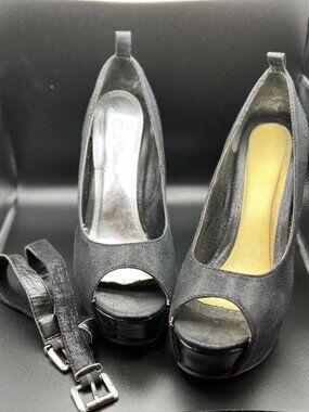 Vintage 2000s Mascotte Black platfrom wedge heels with ankle strap size 8